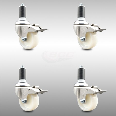Service Caster 3 Inch 316SS Nylon Wheel Swivel 1-3/8 Inch Expanding Stem Caster Set Lock Brake SCC-SS316TTLEX20S314-NYS-138-4